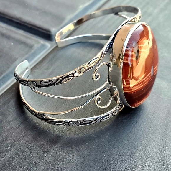 New Red Jasper 925 Silver Cuff Bracelet. - Picture 4 of 11